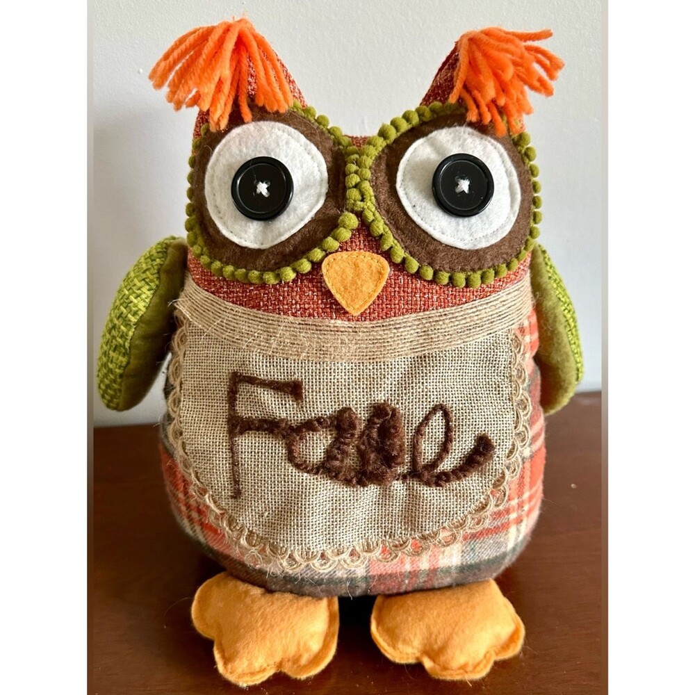10” Fall Fest Owl Plush Decor – Autumn Harvest Weighted Stuffed Animal Decor